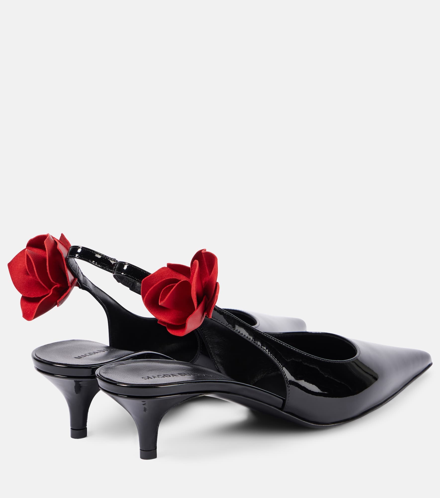 Floral-appliqué leather slingback pumps - 2
