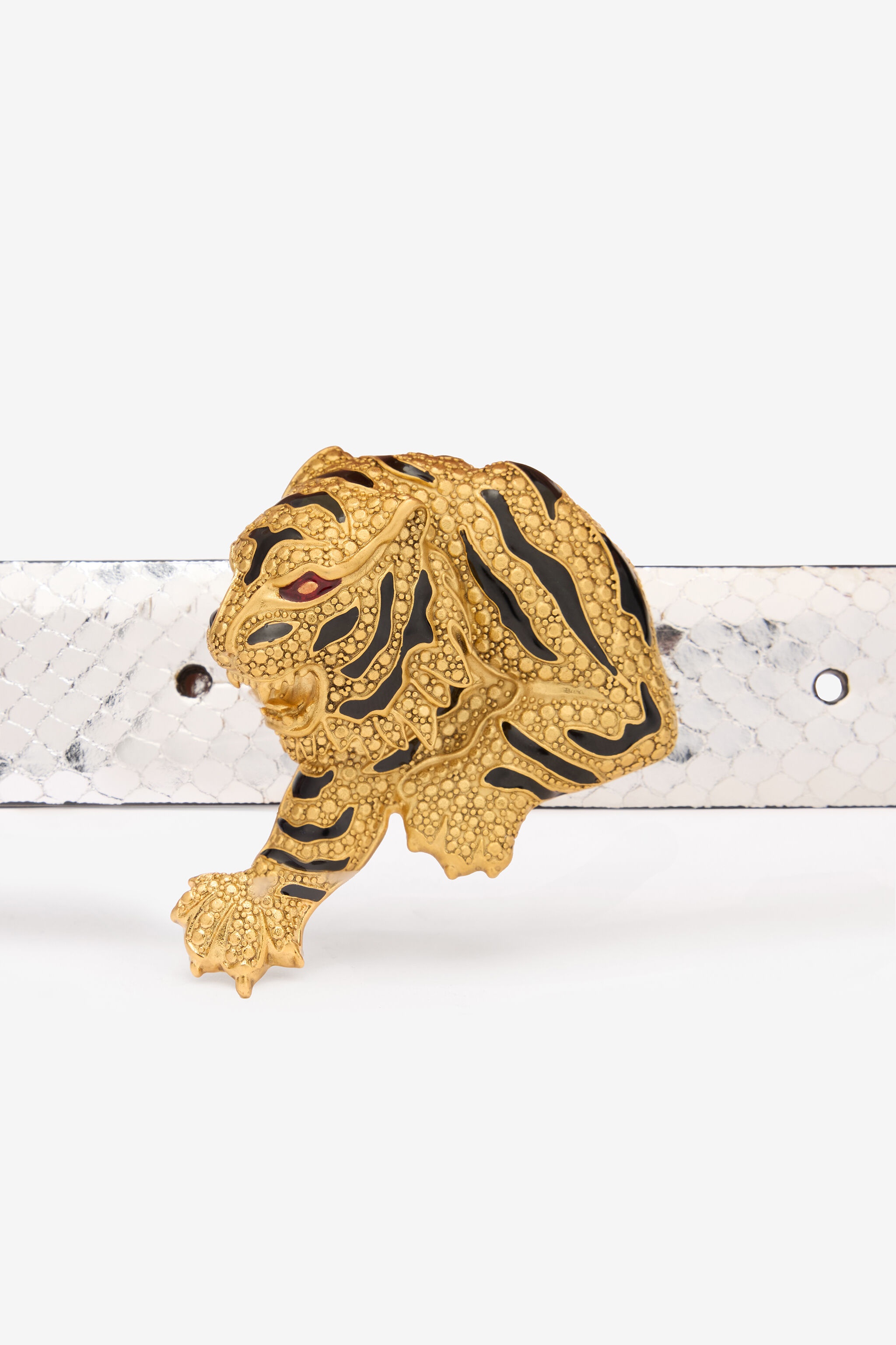 Belt with Snake Print and Jewel Tiger Detail - 4