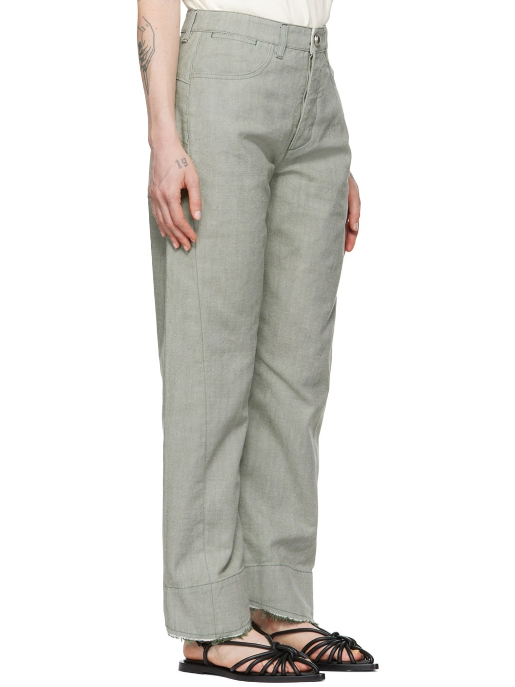 Green Raw-Cuff Jeans - 2