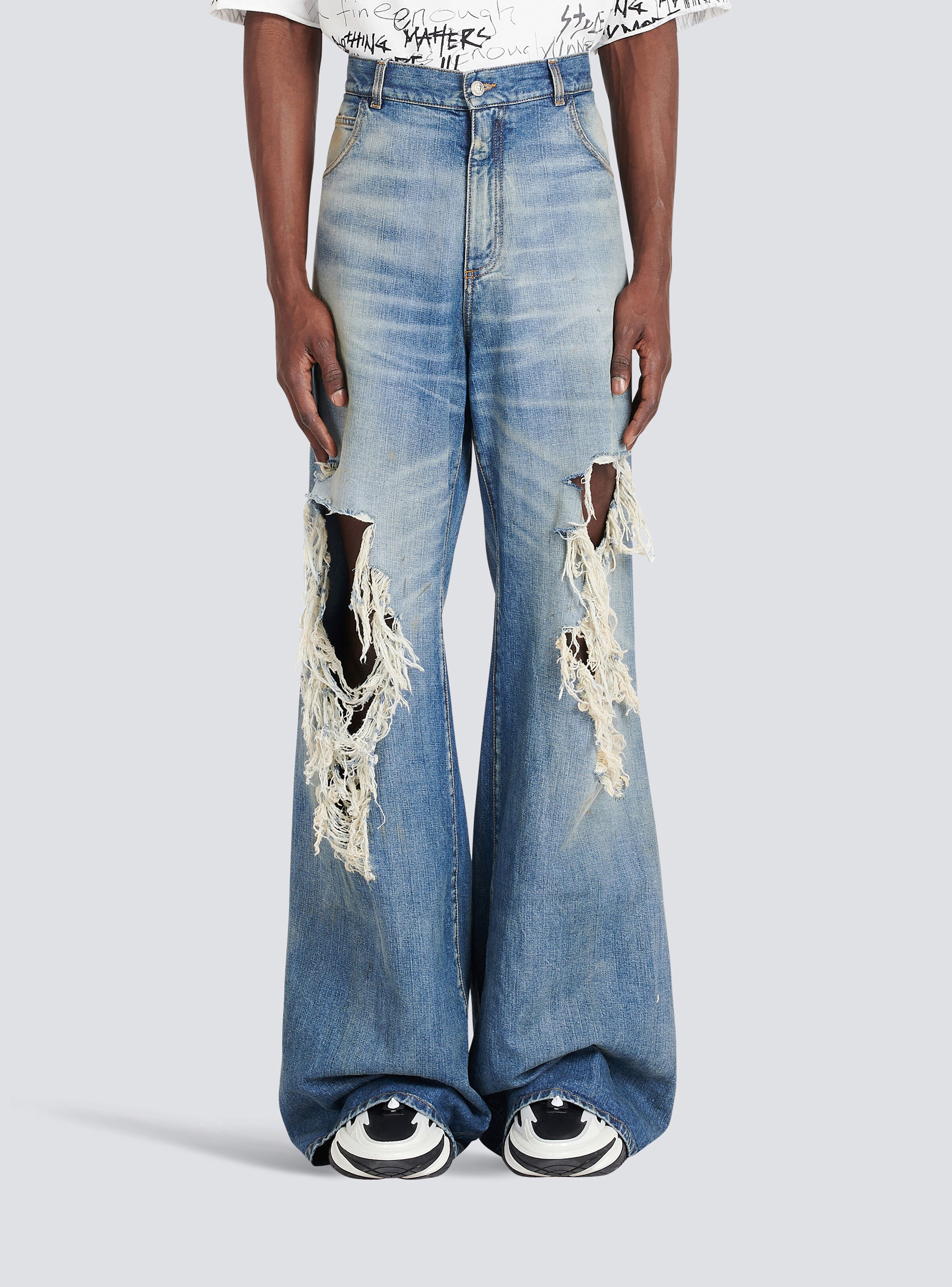 Wide-legged ripped cotton jeans - 6