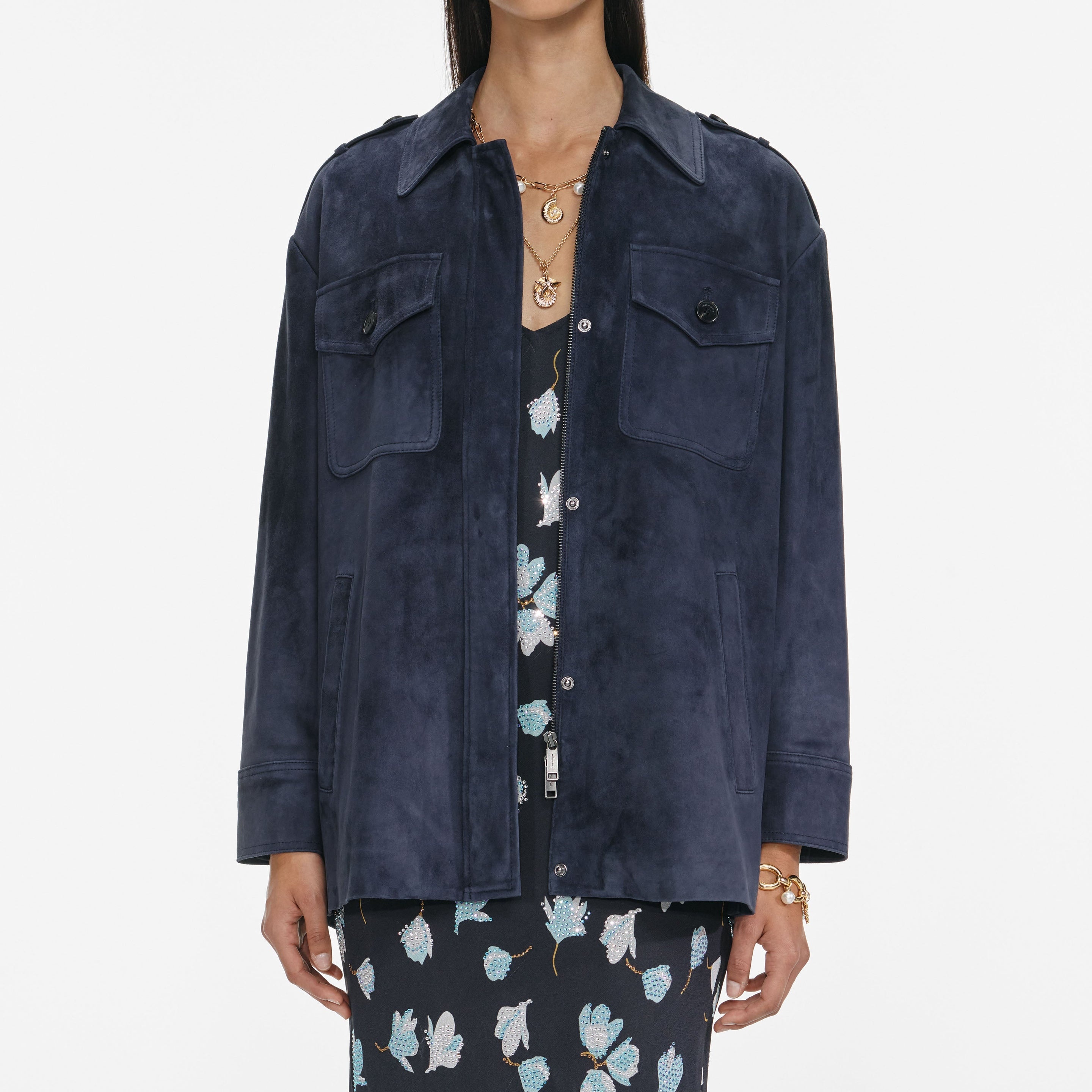 Navy Suede Oversized Jacket - 4