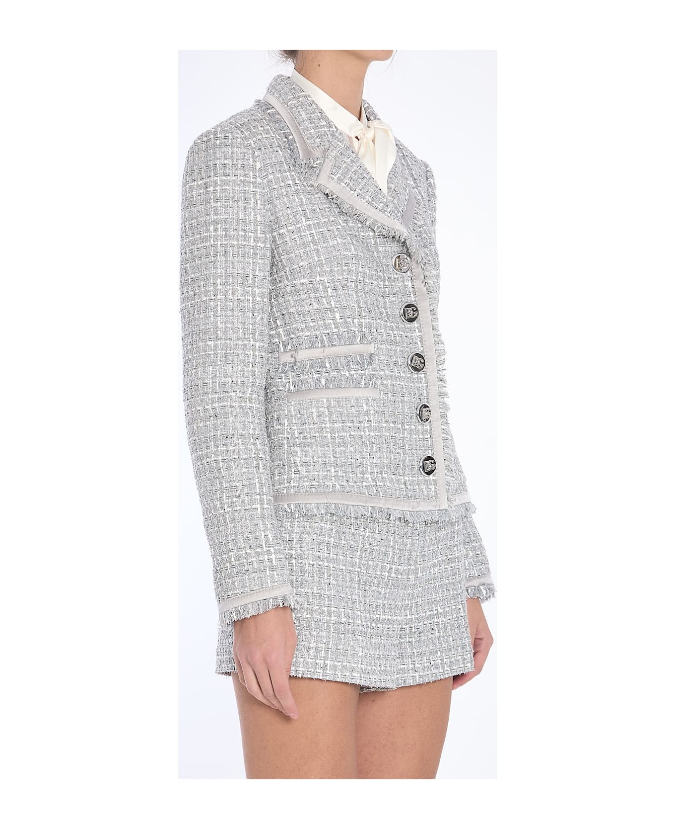 Jacket In Grey Lamé Bouclé - 2