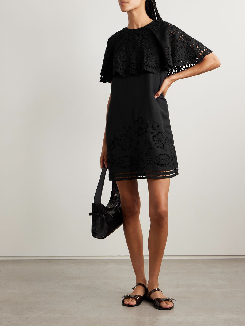 Sea Lula layered broderie anglaise mini dress Black outlook