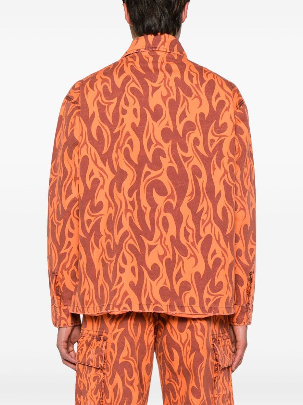 flame-print canvas shirt jacket - 4