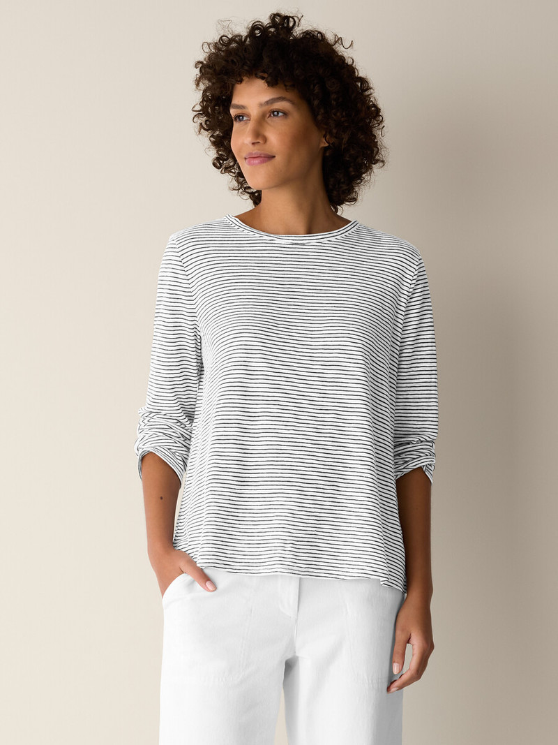 EILEEN FISHER Striped Organic Linen Jersey Long-Sleeve Tee outlook