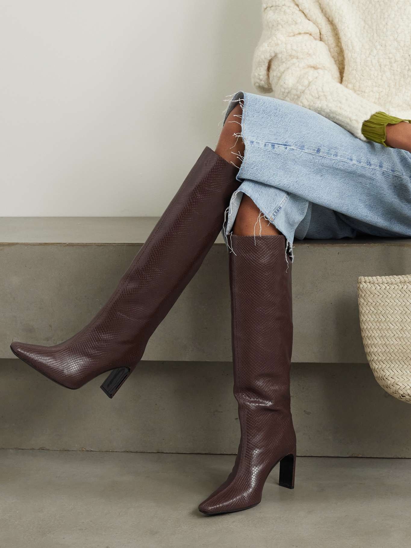 Wally lizard-effect leather knee boots - 2