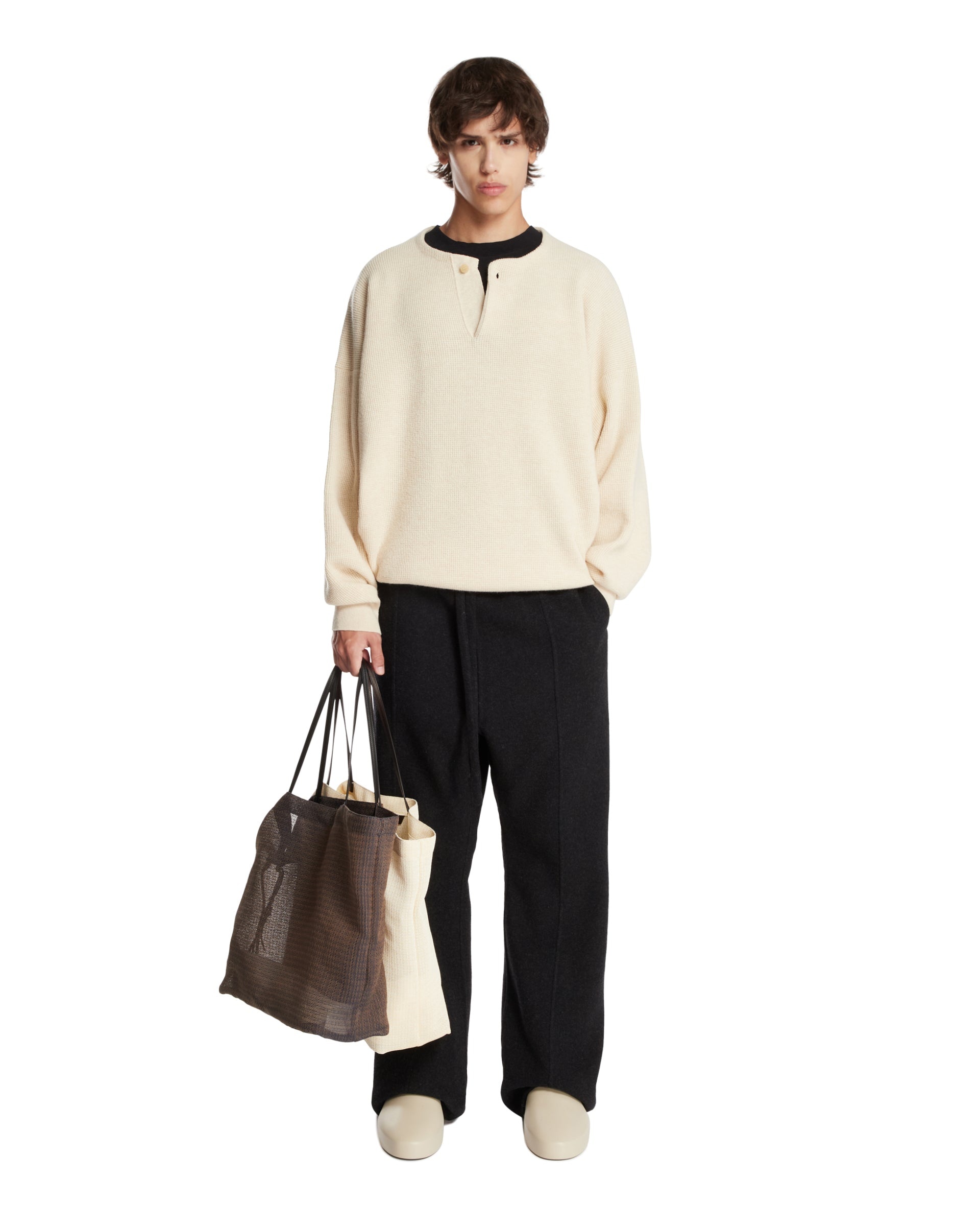 Beige Wool Henley Sweater - 2