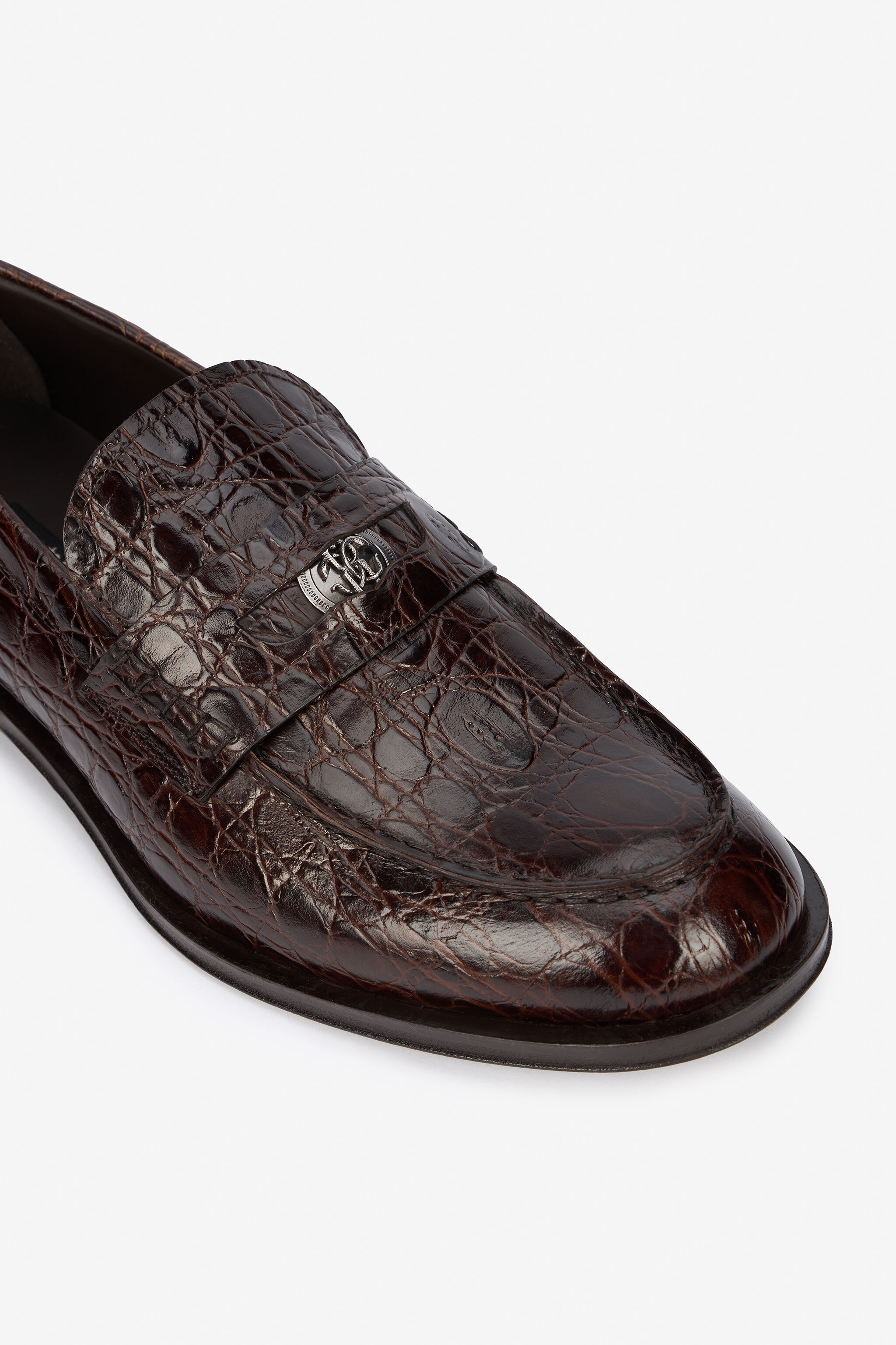 Brown Leather Loafers with Crocodile Effect - 4