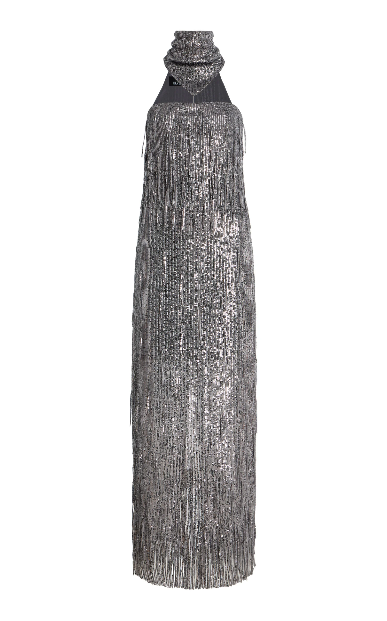 Sunbeams Scarf-Neck Fringed Sequined Maxi Dress grey - 1
