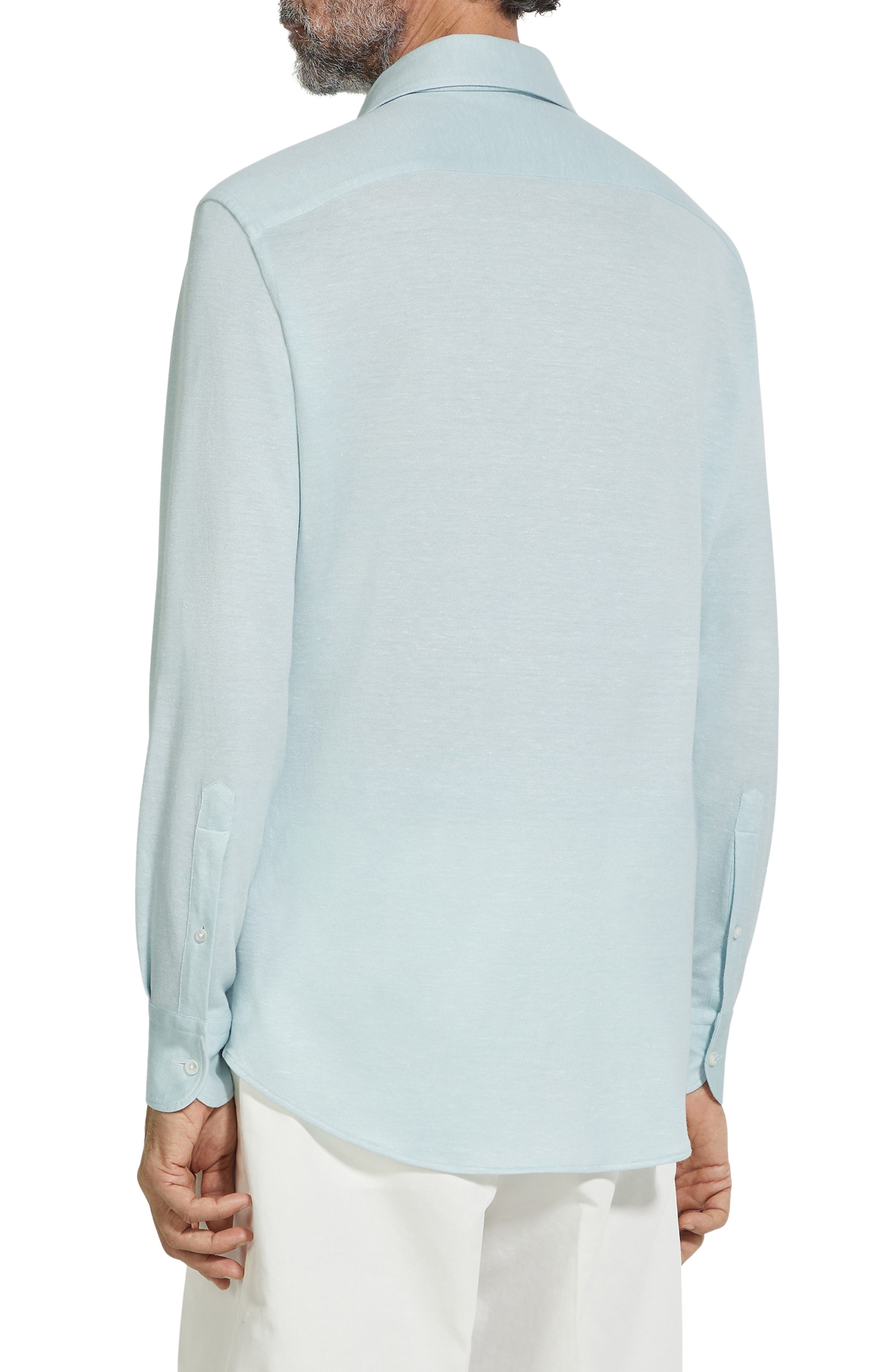 ZEGNA Crossover Silk, Linen & Cotton Button-Up Shirt in Bright Blue Solid at Nordstrom - 2