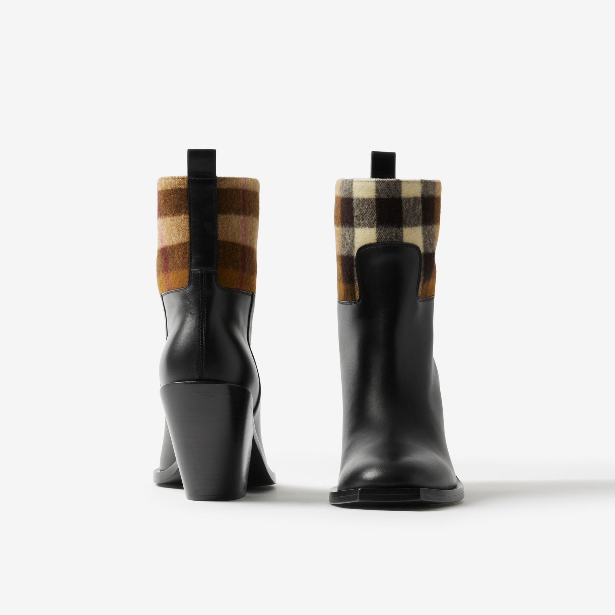 Check Panel and Leather Ankle Boots - 4