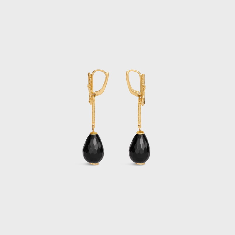 Green Thumb Leaf Earring in Onyx and Brass with Gold Finish 3