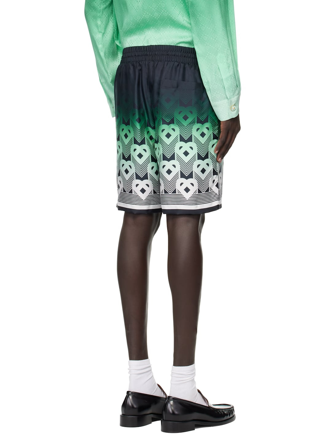 Black & Green Gradient Monogram Silk Shorts - 3