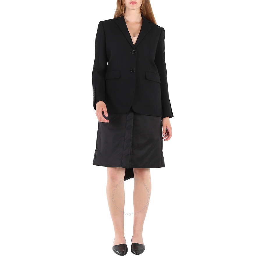 Burberry Ladies Black Wadded Detachable-Warmer Wool Tailored Jacket - 3