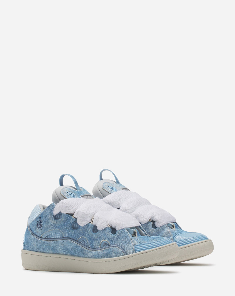 Lanvin CURB DENIM-EFFECT LEATHER SNEAKERS outlook
