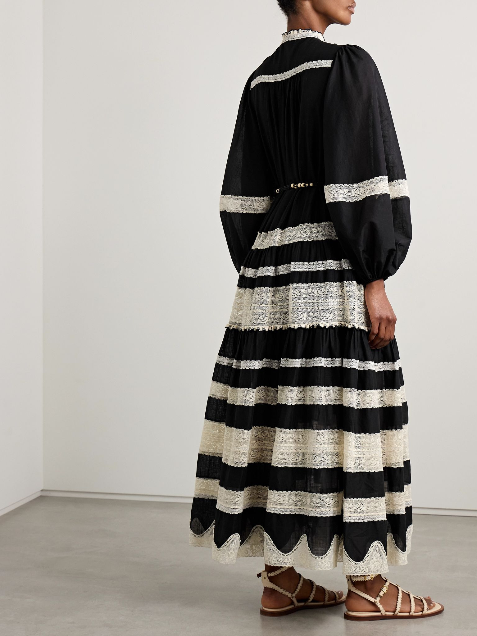 Rhiannon belted cotton-voile and lace maxi dress Black - 3