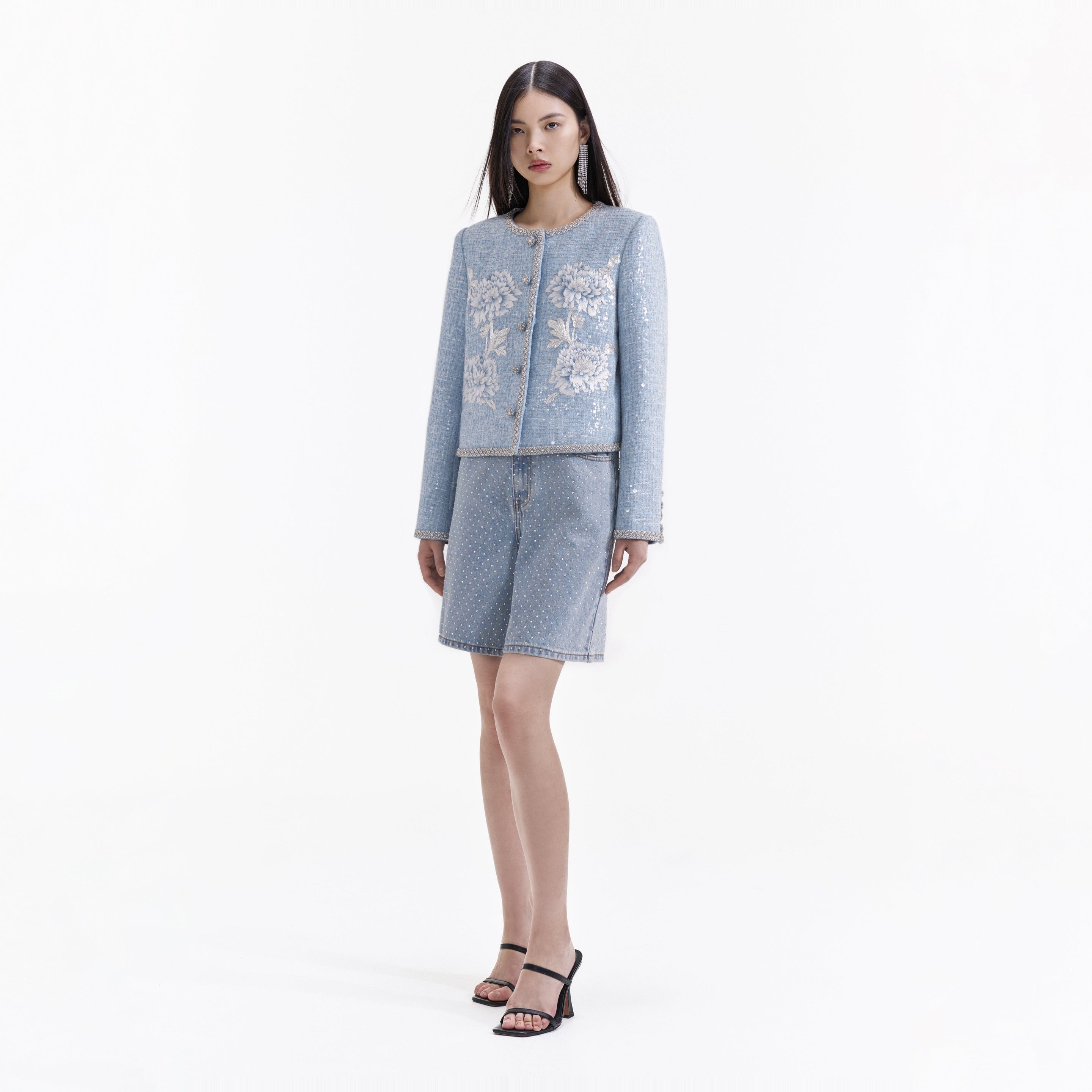 Blue Embroidered Boucle Jacket - 2