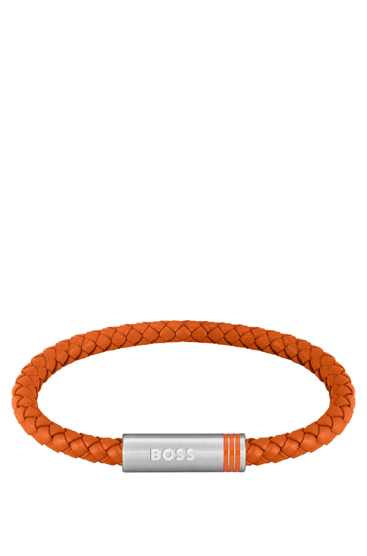 ORANGE BRAIDED-LEATHER CUFF WITH MAGNETIC LOGO CLOSURE - 1