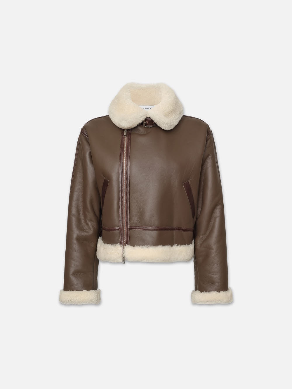 Boxy Shearling Jacket in Chocolate Brown - 1