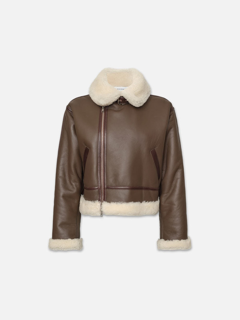 Boxy Shearling Jacket in Chocolate Brown 1