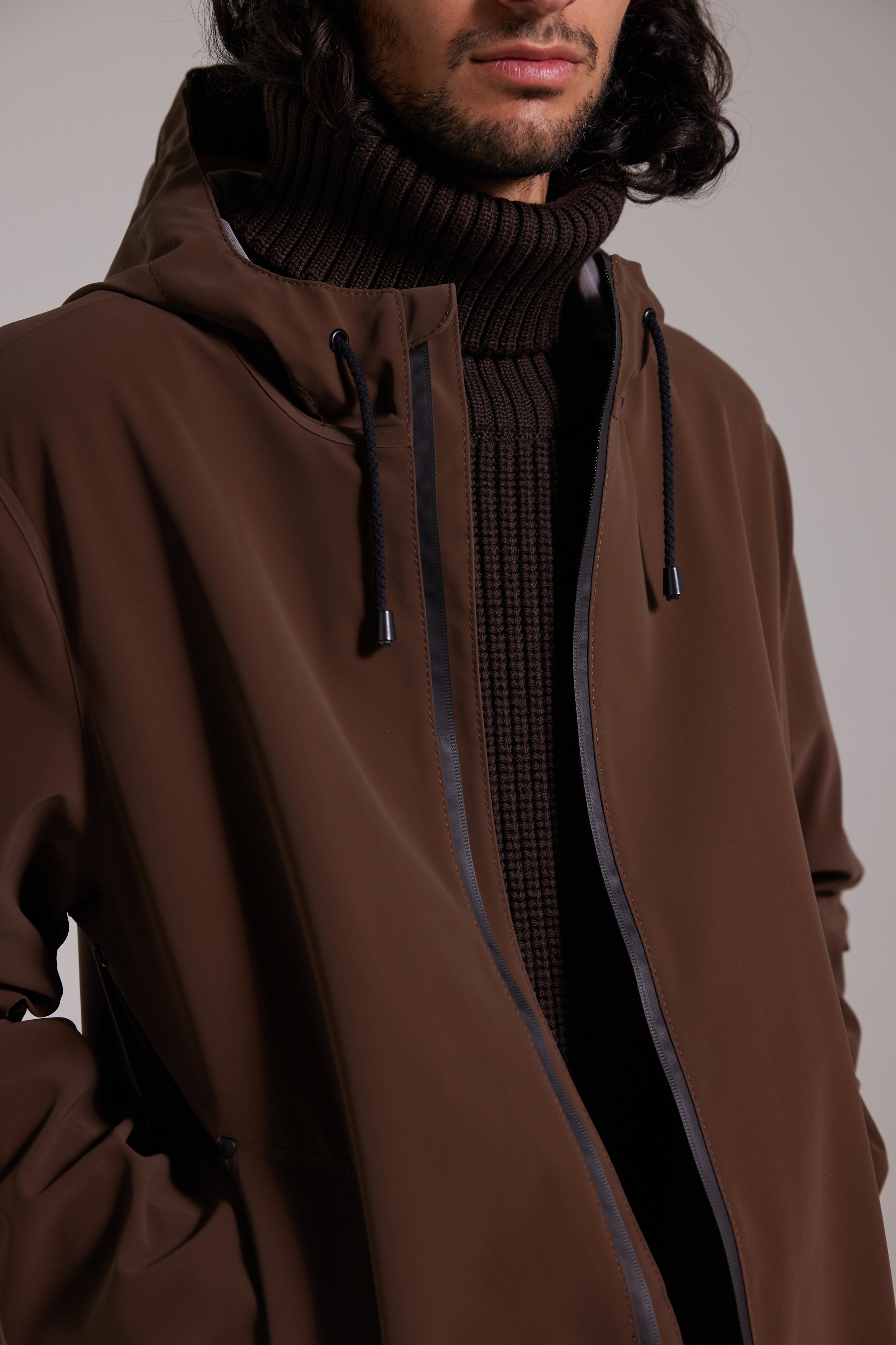 Stockholm Lightweight Matte Zip Raincoat Dark Brown - 5