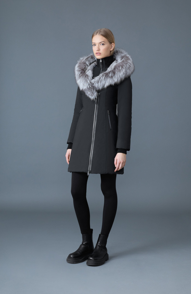 TRISH-X Powder Touch down coat with silver fox fur Signature Mackage Collar 3