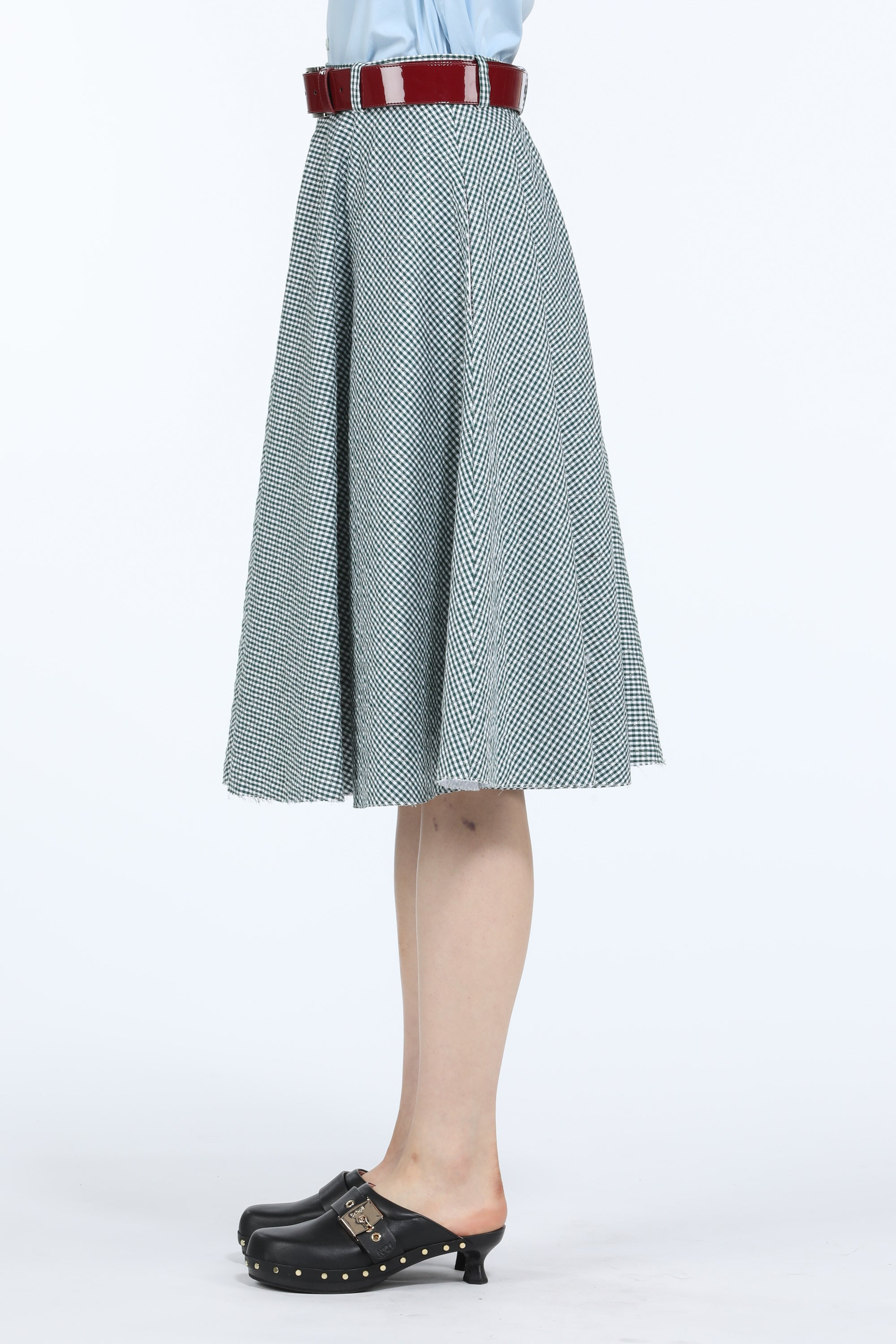 GINGHAM-PRINT A-LINE SKIRT - 3