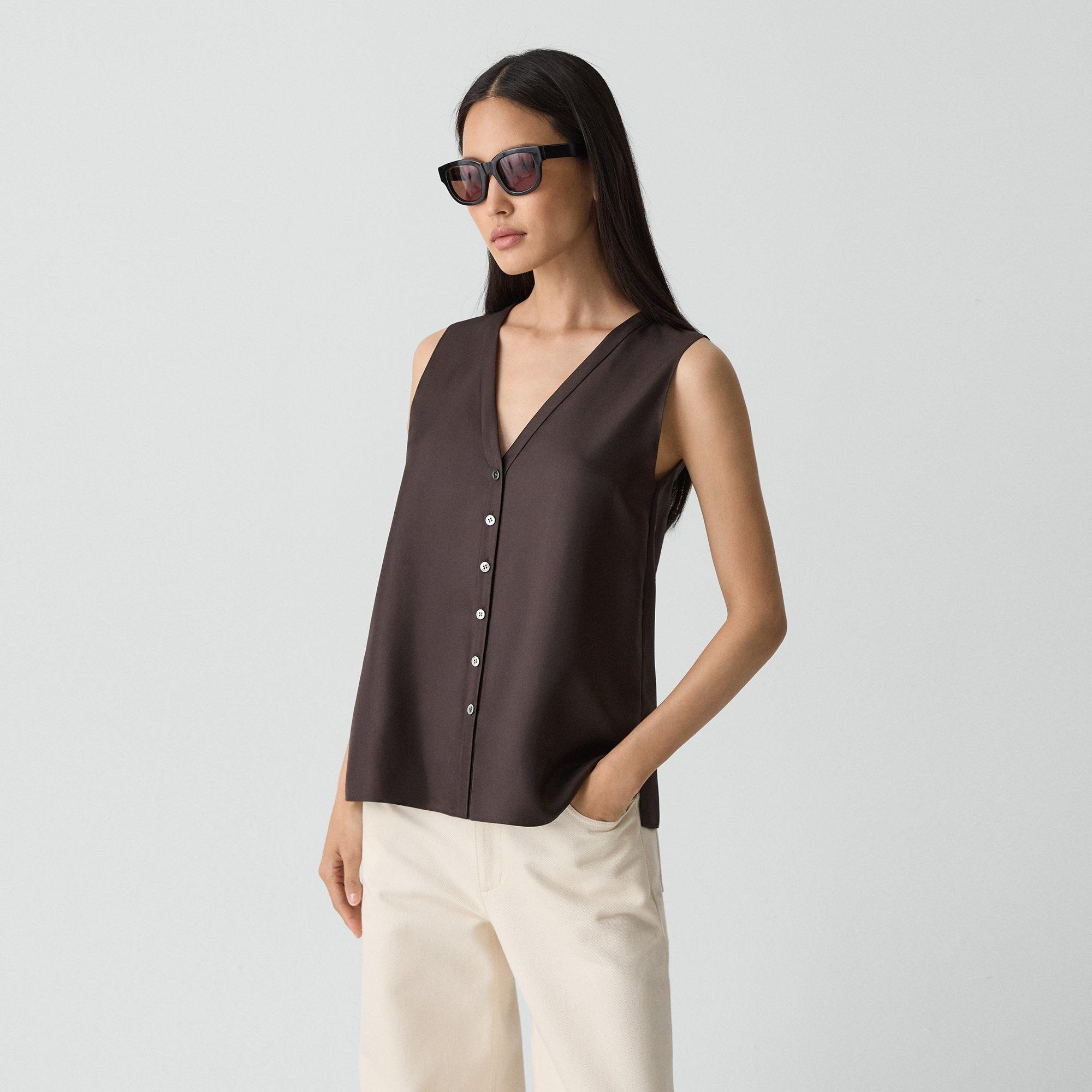 Sleeveless Button-Down Blouse in Mod Silk Twill - 3
