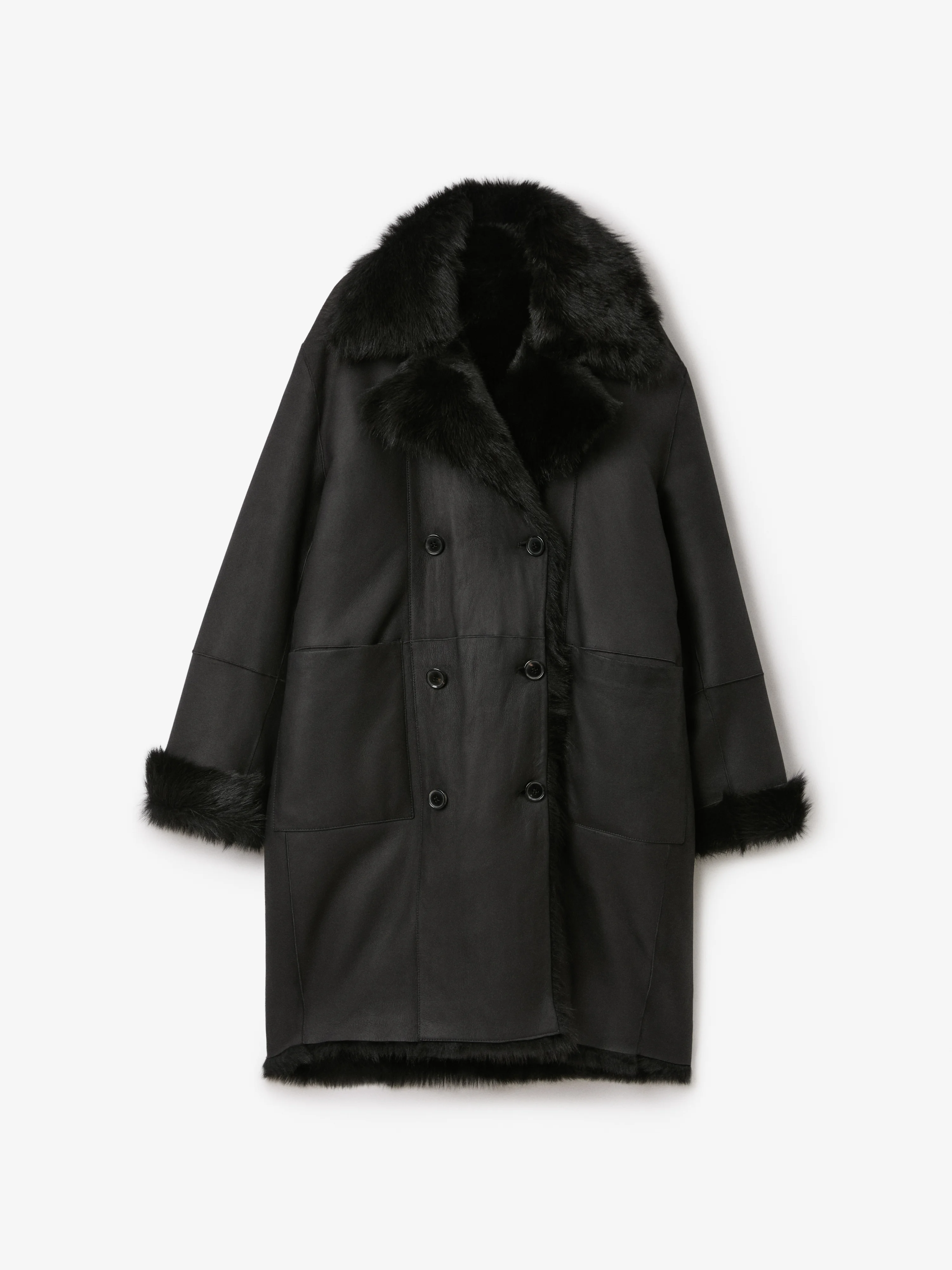 Double Breasted Shearling Coat - 1
