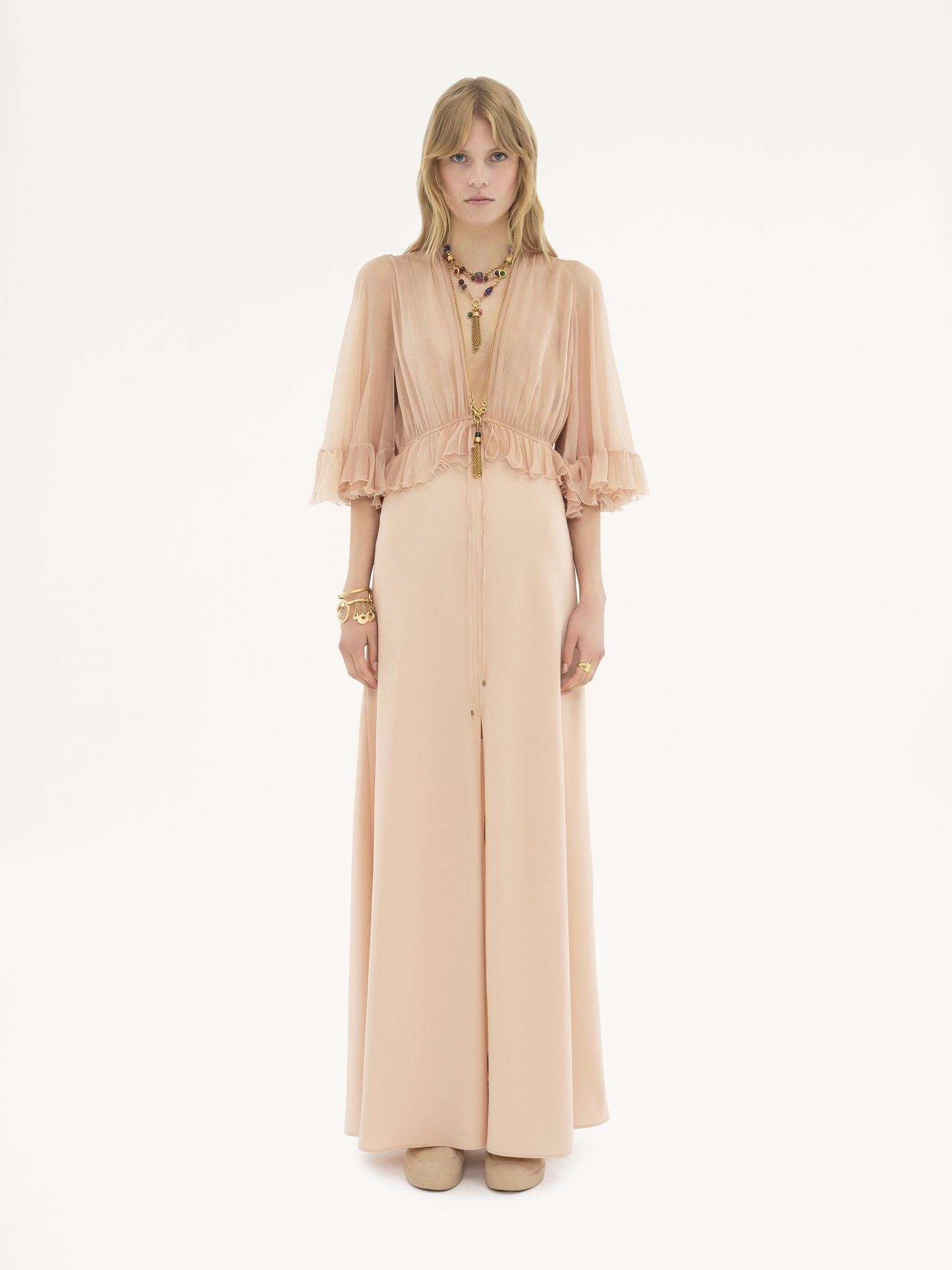 V-NECK LONG DRESS IN CRÊPE SATIN - 4