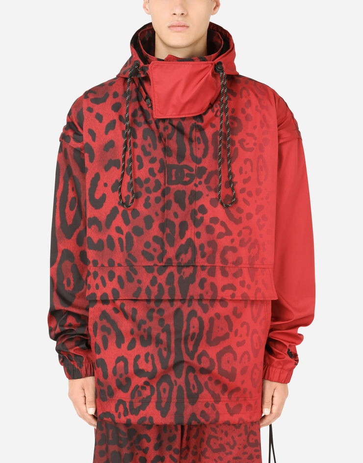 Hooded nylon jacket with leopard print - 1