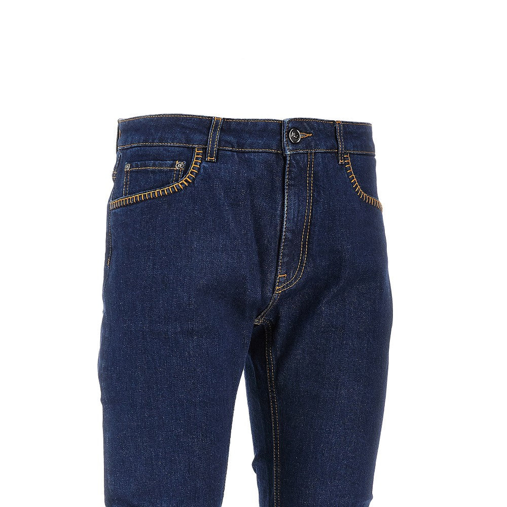 STRETCH DENIM PANTS WITH TOPSTITCHINGS - 2