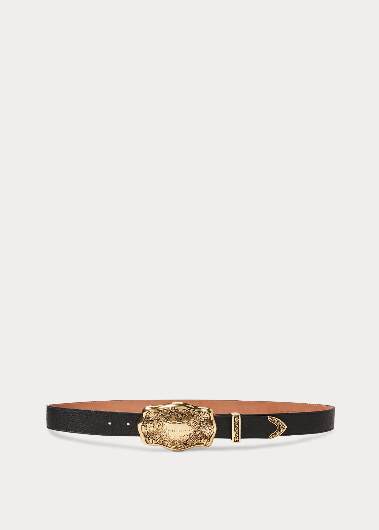 Tooled-Buckle Pebbled Calfskin Belt - 1