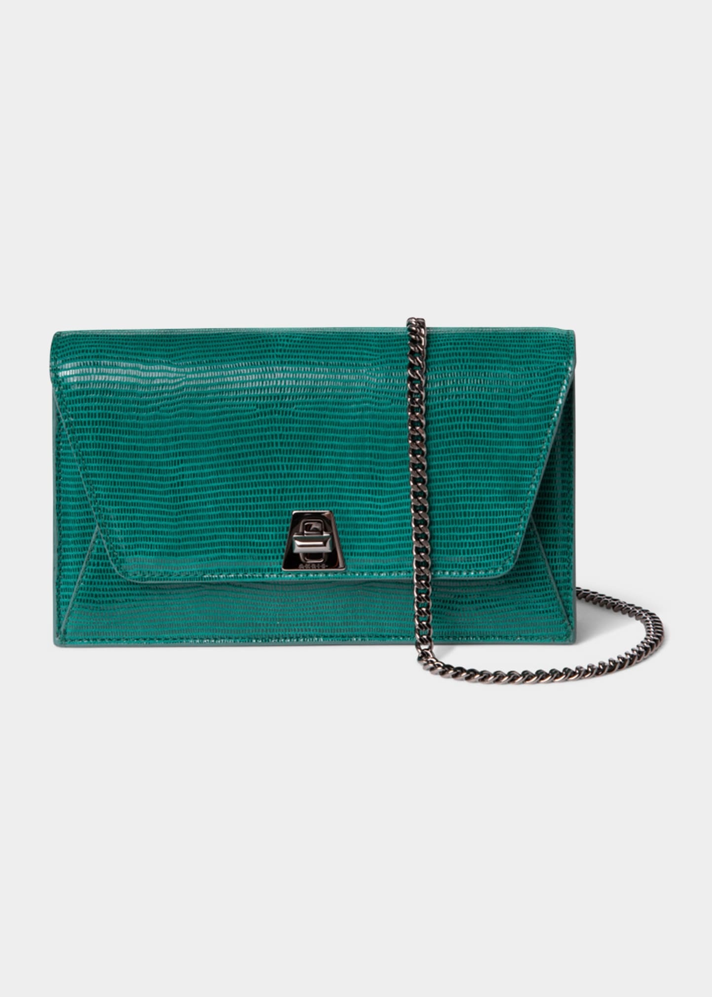 Anouk Lizard-Print Clutch Bag w/ Chain - 1