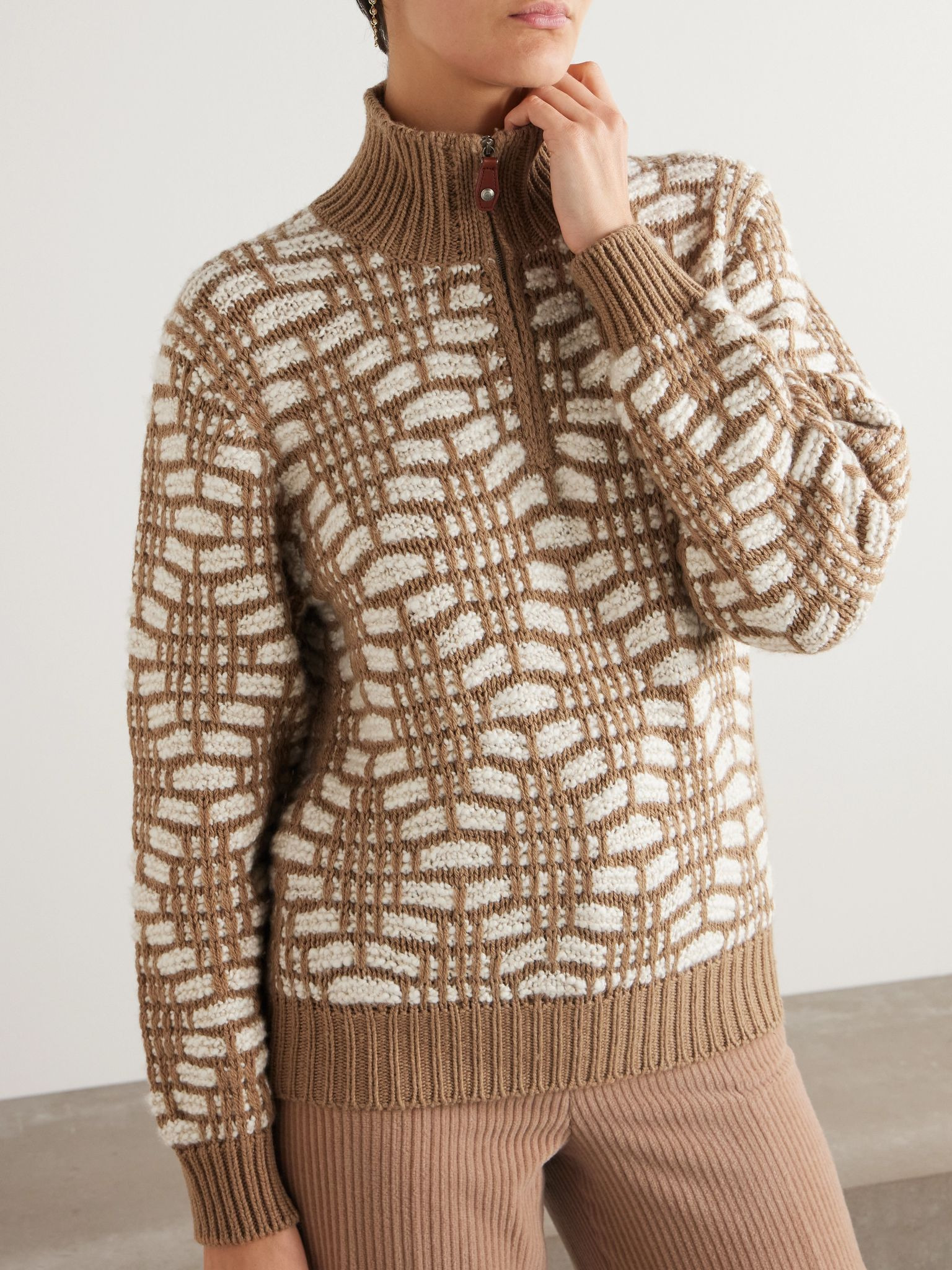 Jacquard-knit camel hair sweater Beige - 3