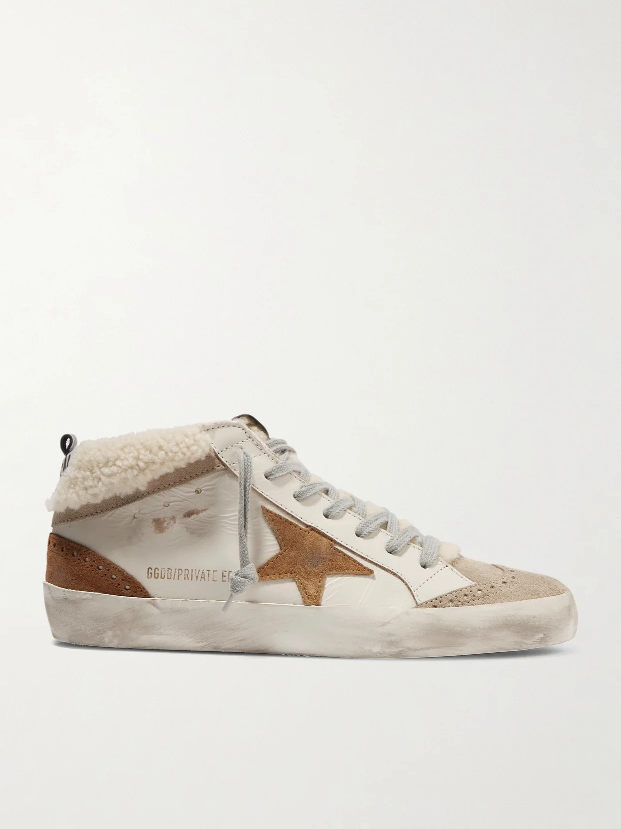 Mid Star Distressed Leather, Suede And Shearling Sneakers - 1