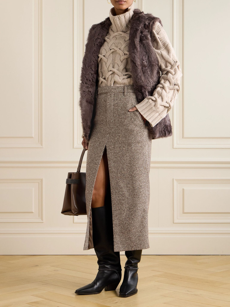 Brunello Cucinelli Cable-knit cashmere turtleneck sweater Beige outlook