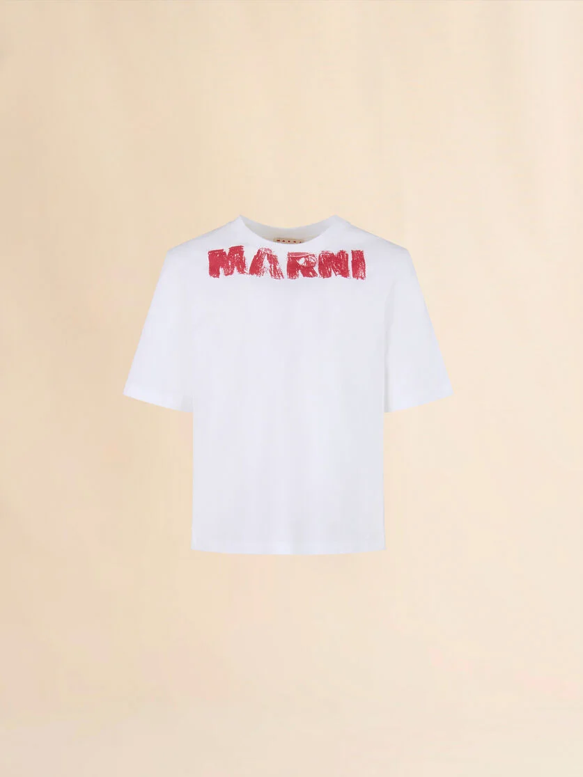 WHITE COTTON T-SHIRT WITH MARNI MONOLITH PRINT - 1