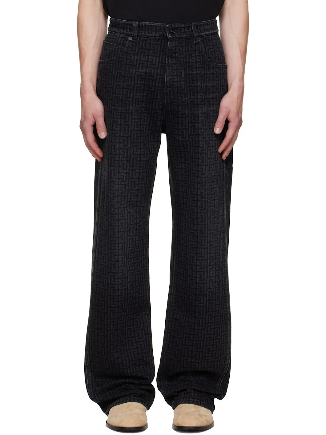Black Monogram Loose Jeans - 1