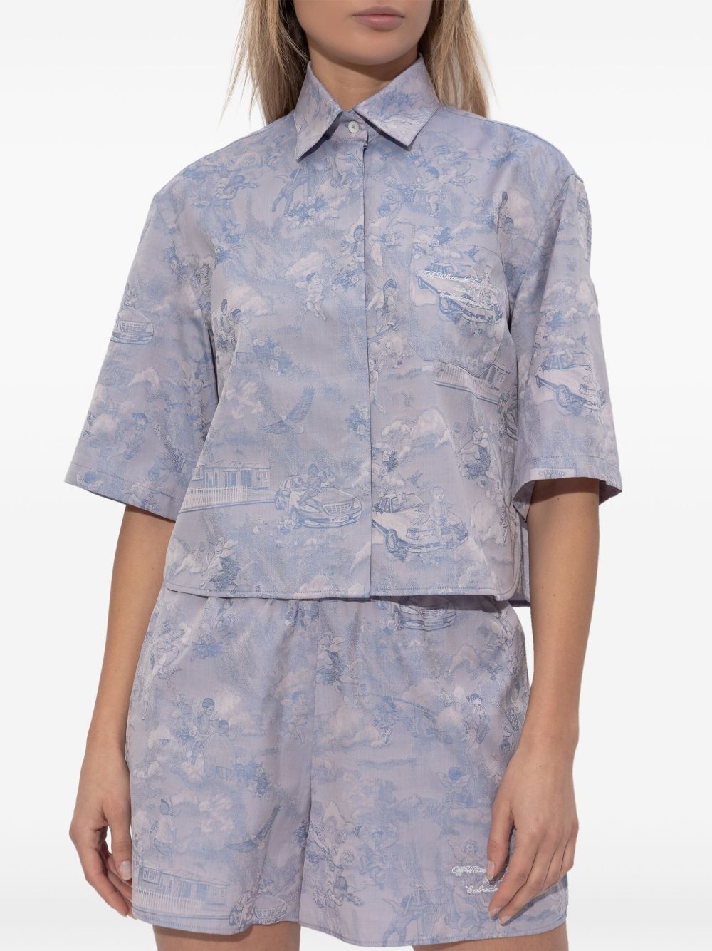 angel-print cropped cotton shirt - 3