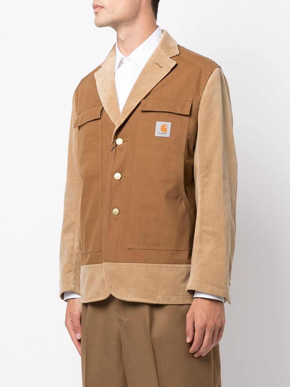 two-tone corduroy-panel blazer - 3