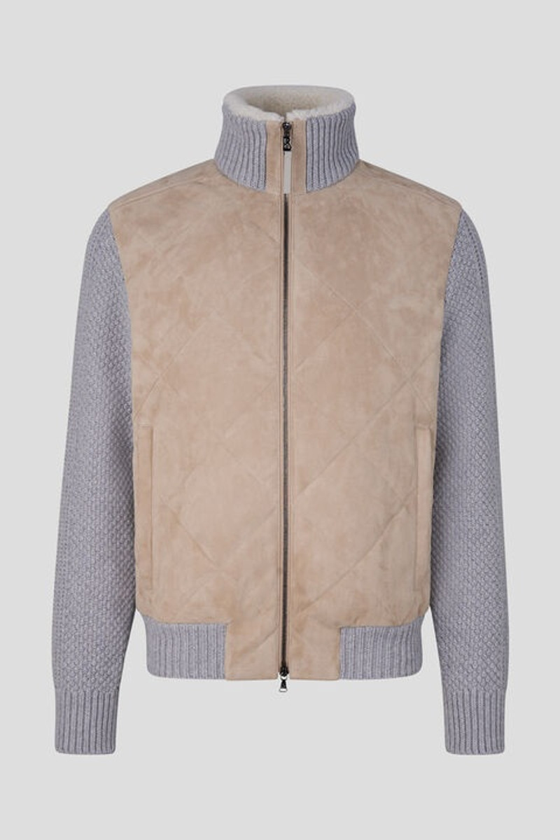 Sandro Leather knit jacket in Beige/Light gray 1