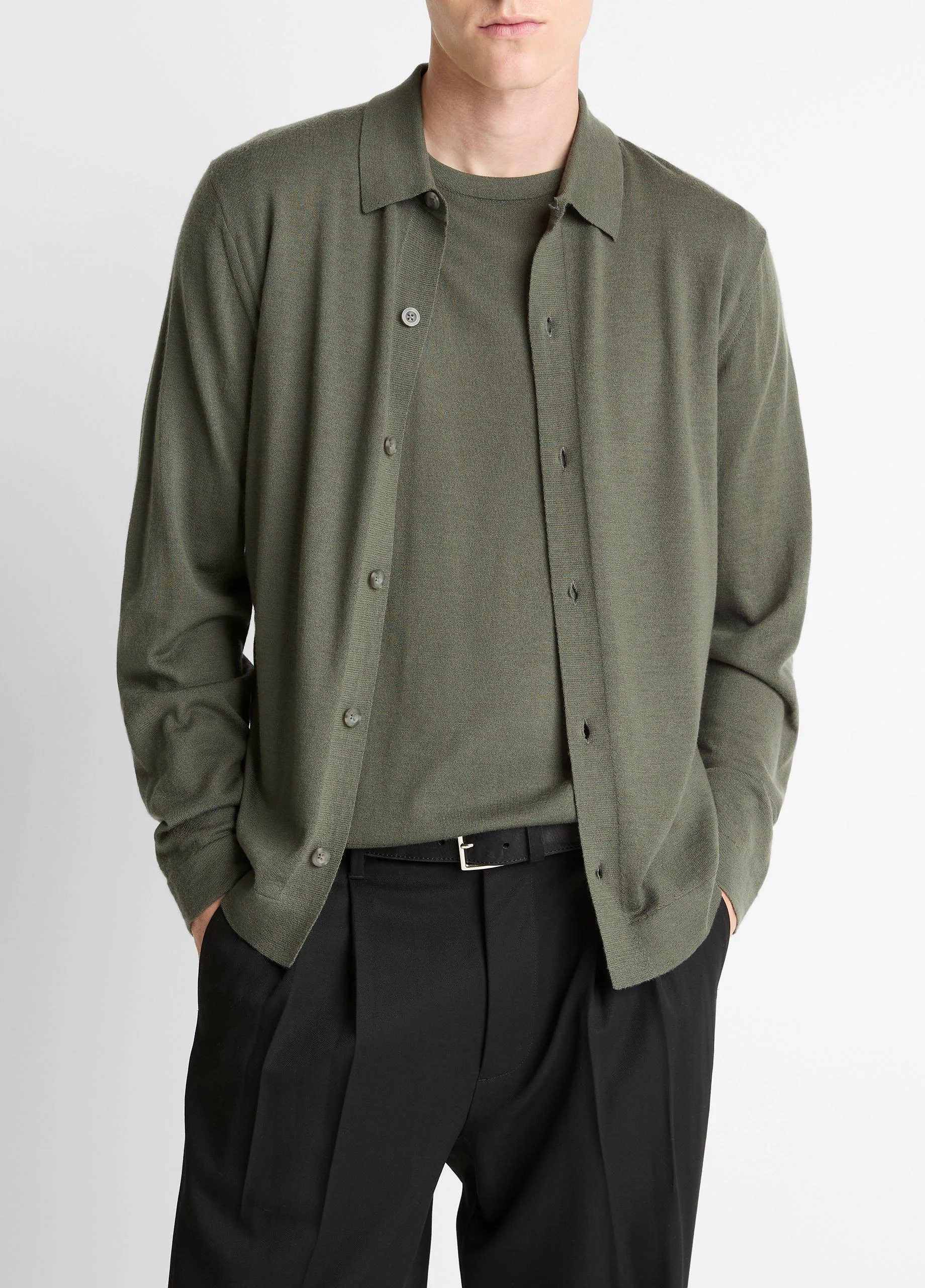 Featherweight Merino Wool-Cashmere Sweater Shirt - 1