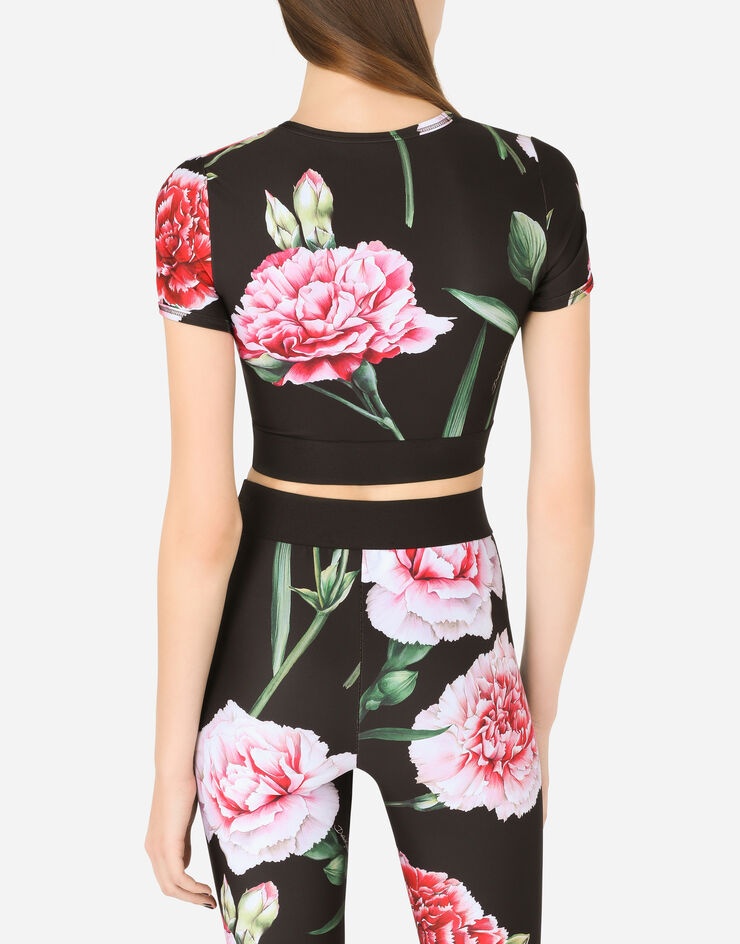 Carnation-print jersey top with branded elastic - 5
