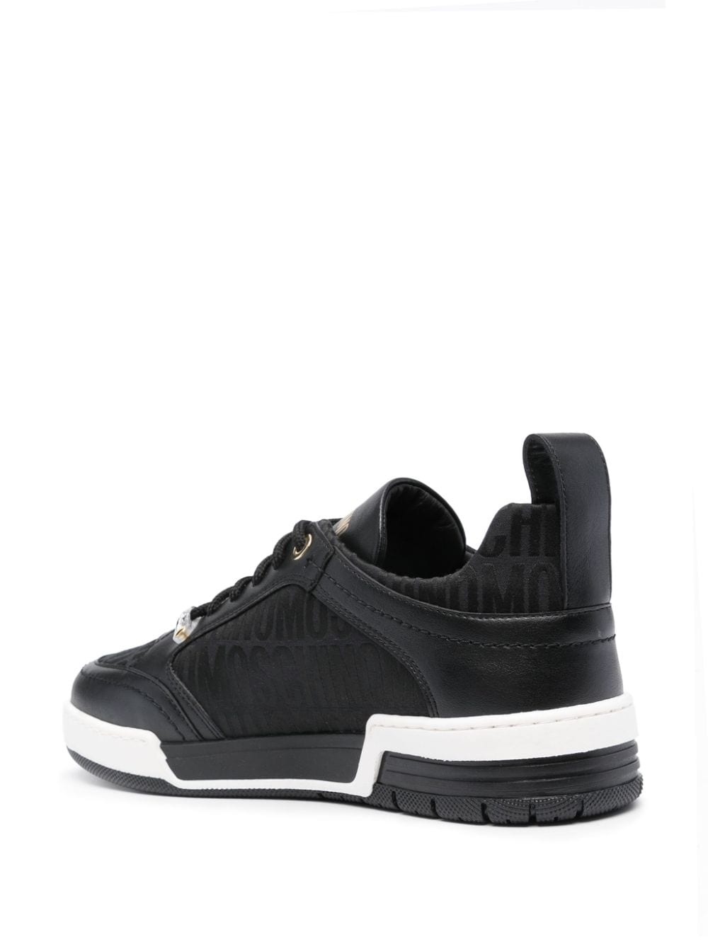 logo-jacquard leather sneakers - 3