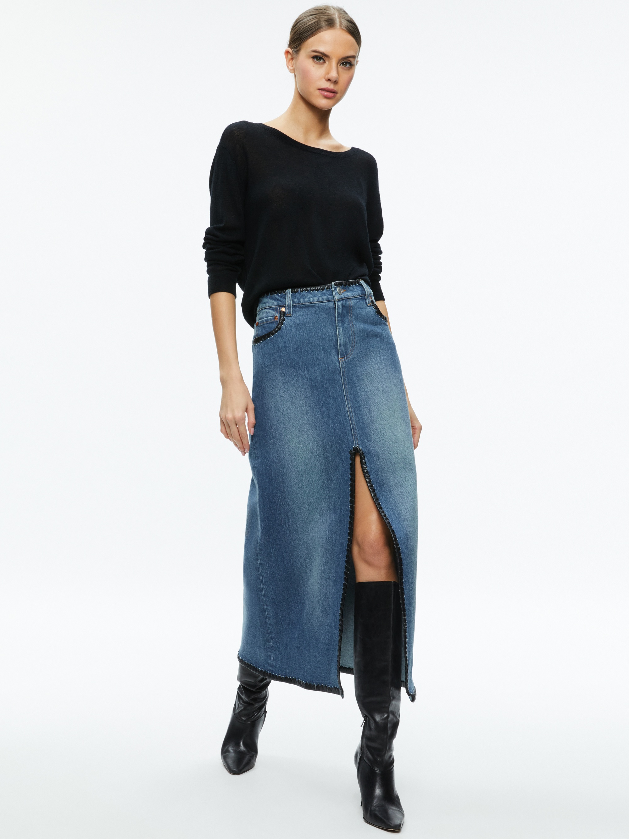 RYE DENIM MAXI SKIRT WITH VEGAN LEATHER - 6