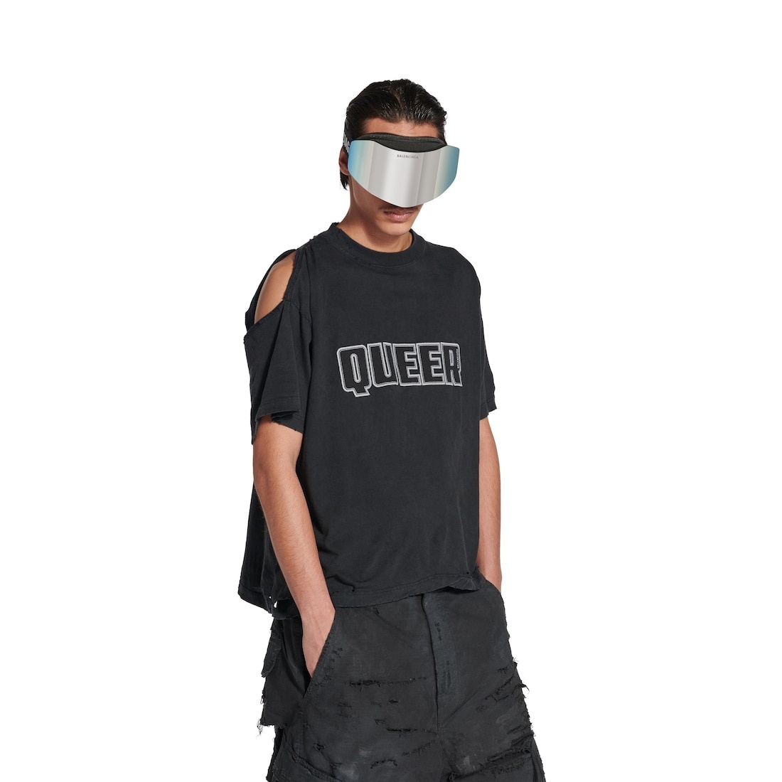 Queer Typo Boxy T-shirt in Black Faded - 6