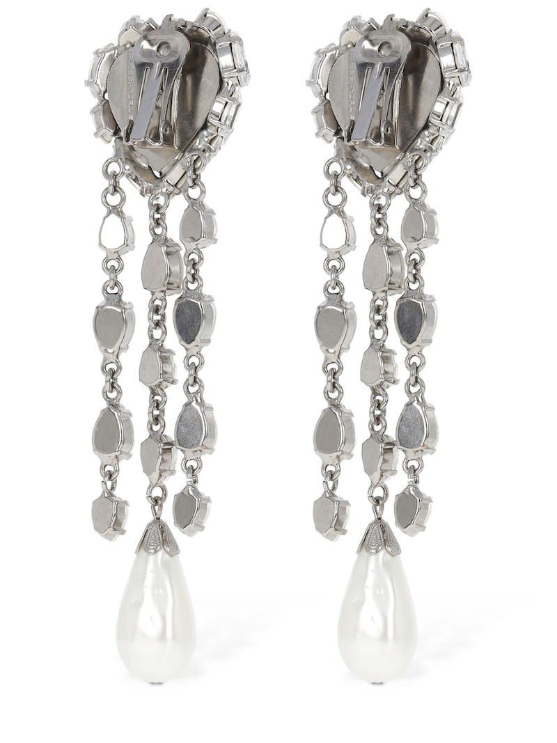 Crystal heart earrings w/ fringes - 4