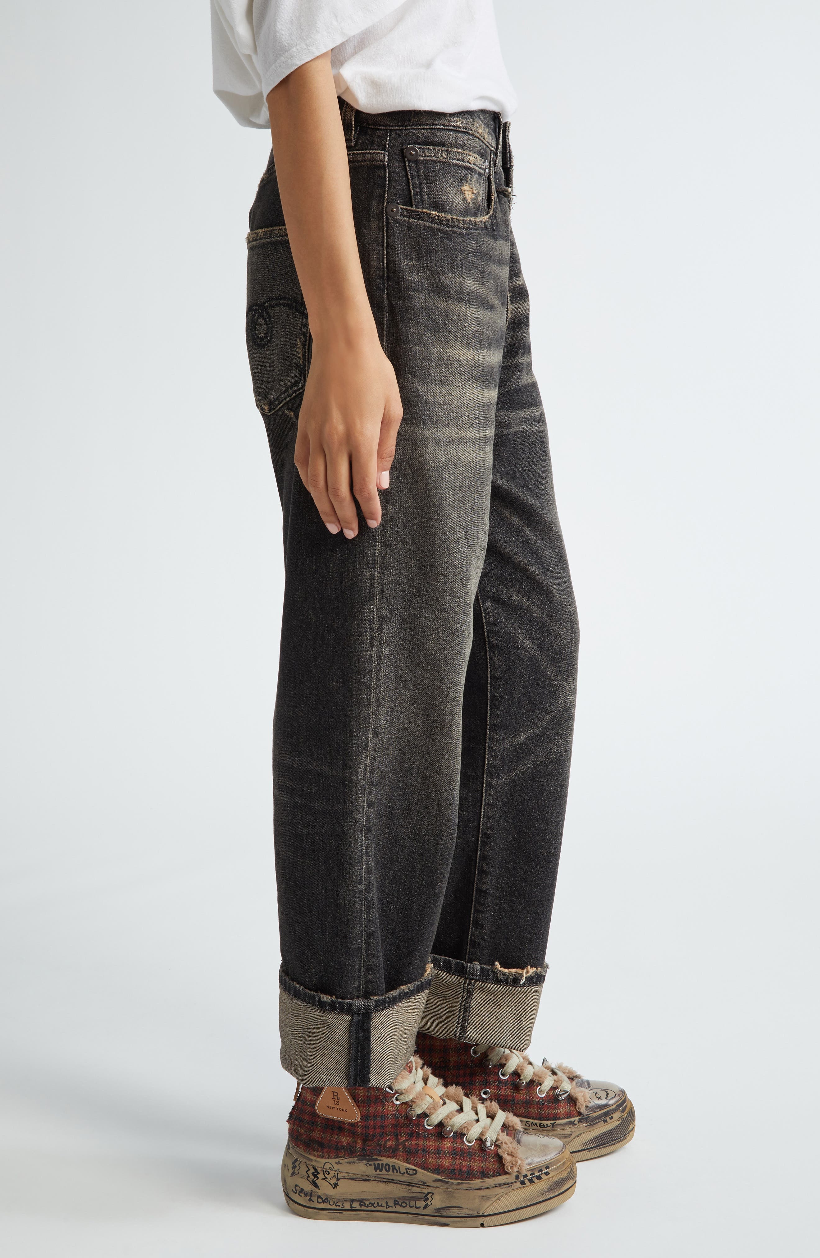 R13 Cuffed Ex-Boyfriend Jeans in Abbey Black at Nordstrom - 4