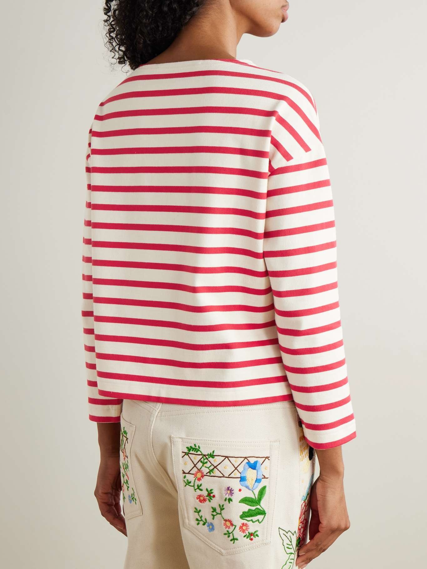 【送料&関税込】Valentino Cotton T-shirt With Striped Patter Valentino LONG-SLEEVED COTTON T-SHIRT WITH CHEZ VALENTINO